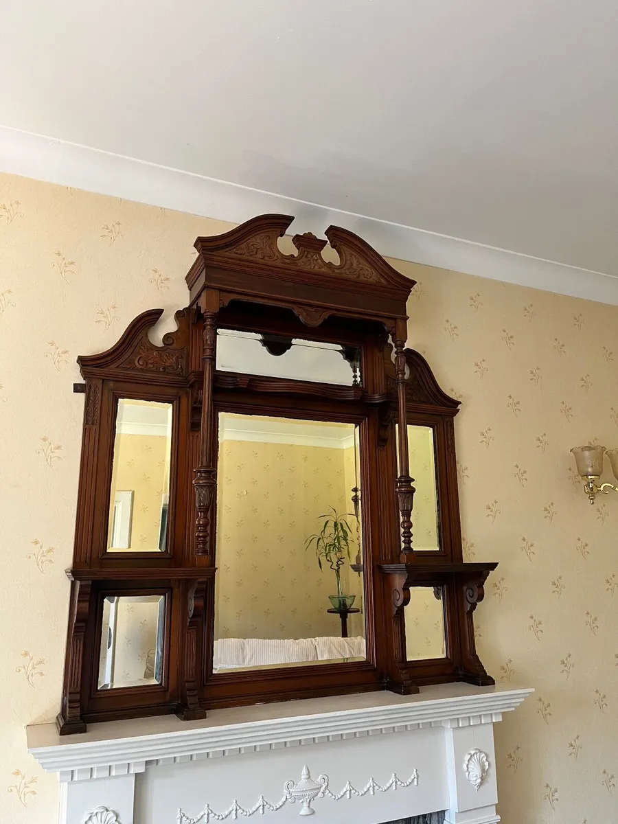 Solid mahogany over mantel with mirrors - Image 2