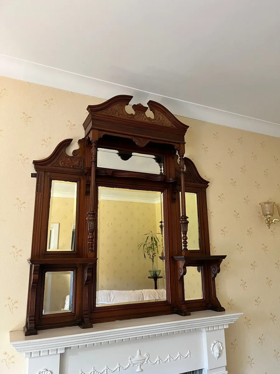 Solid mahogany over mantel with mirrors - Image 4