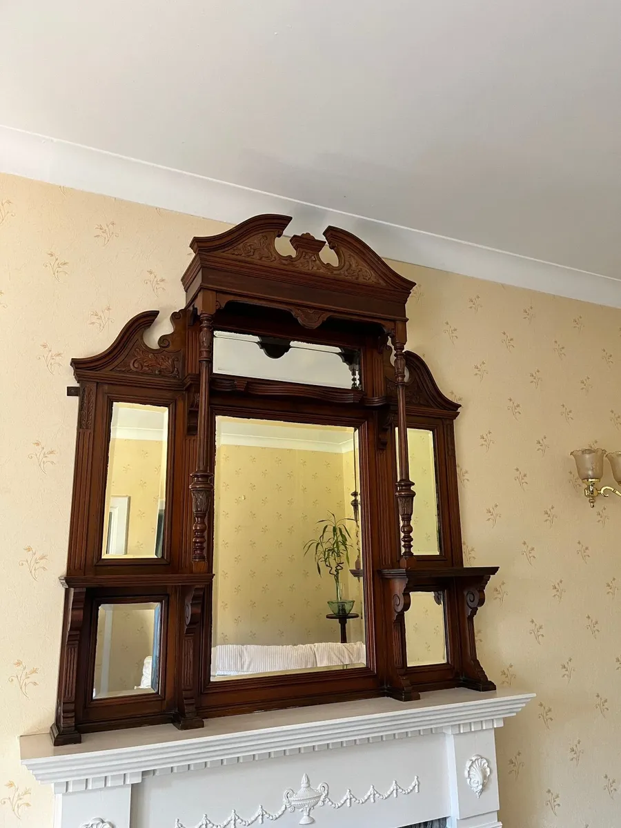 Solid mahogany over mantel with mirrors - Image 3