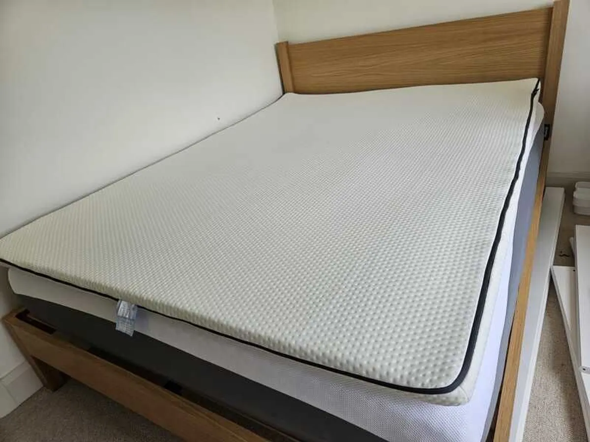 Like-new King Wooden Bed, Mattress and Topper (All Emma brand) 150x200 - Image 1