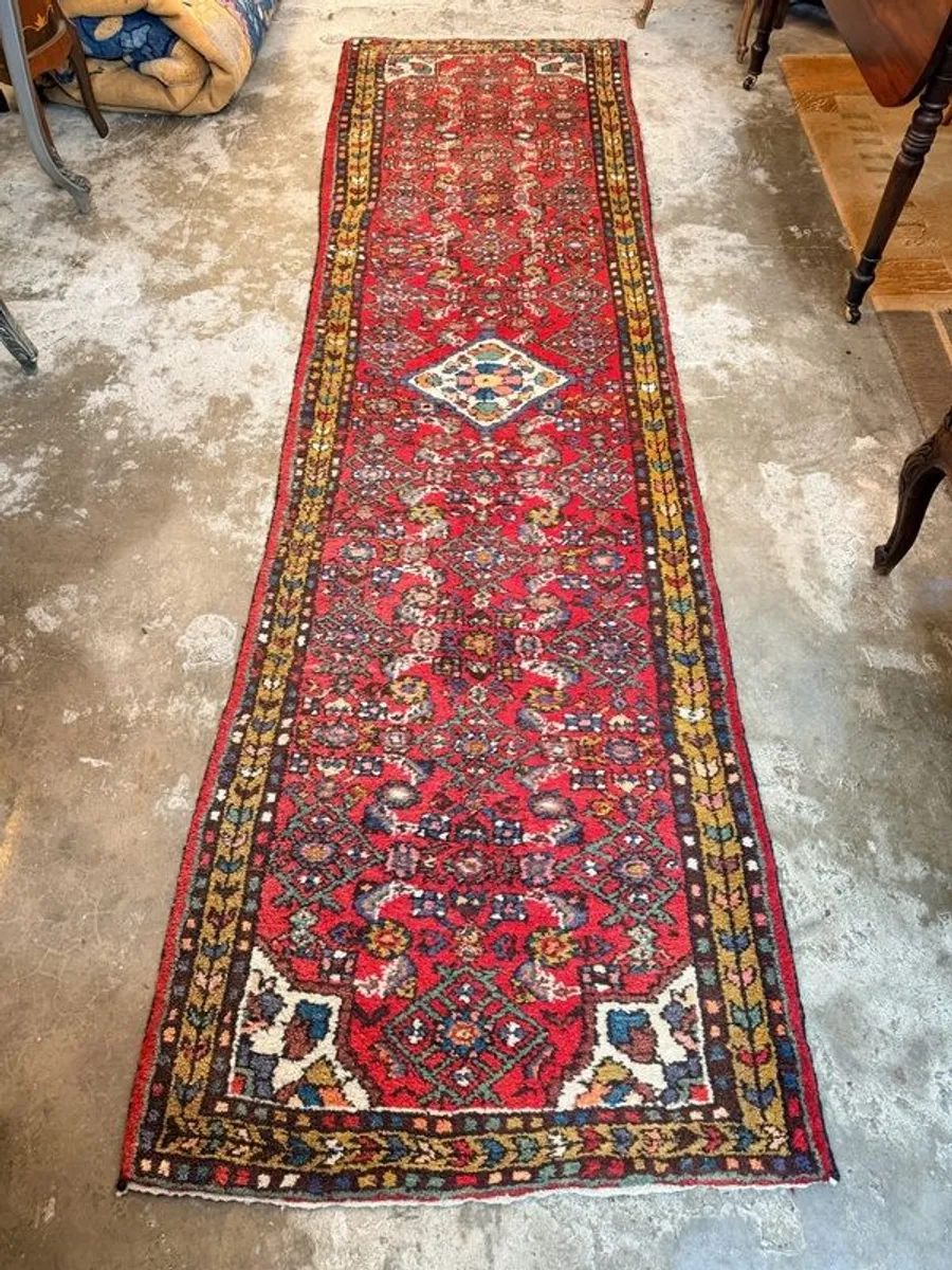 Beautiful Semi Antique Hamadan Hand Knotted Wool Runner - Image 1
