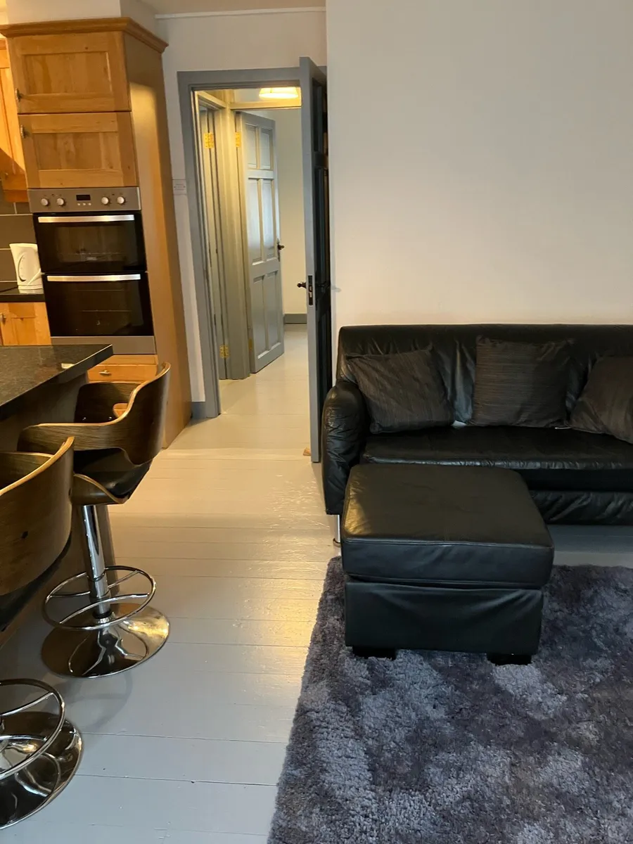 Leather Settee with Pouffe - Image 2