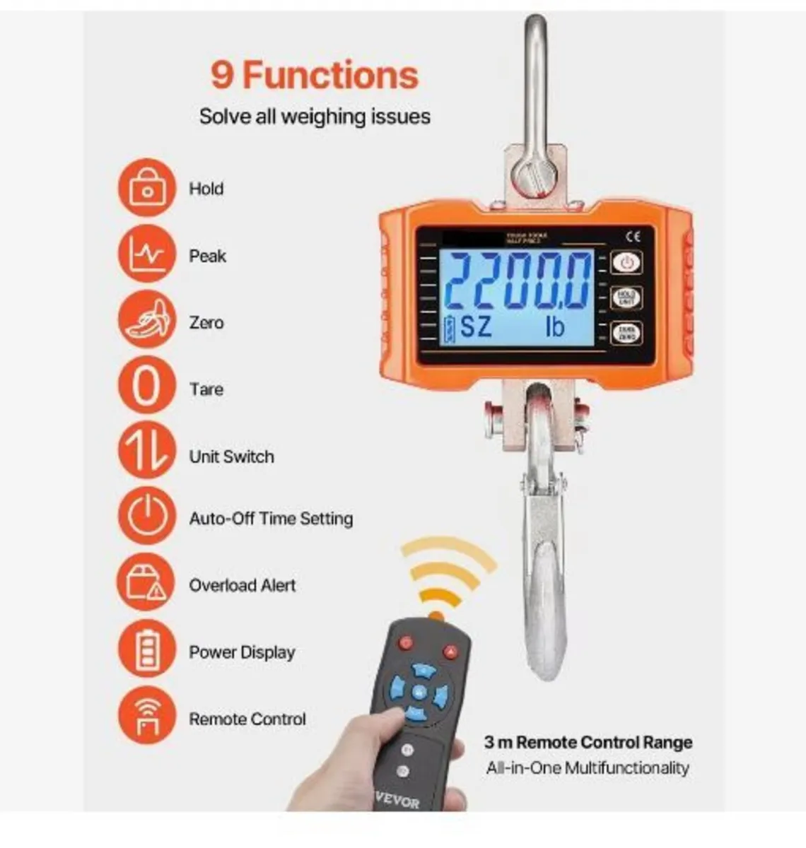 Digital Crane Scale, 2200 lbs/1000 kg - Image 2