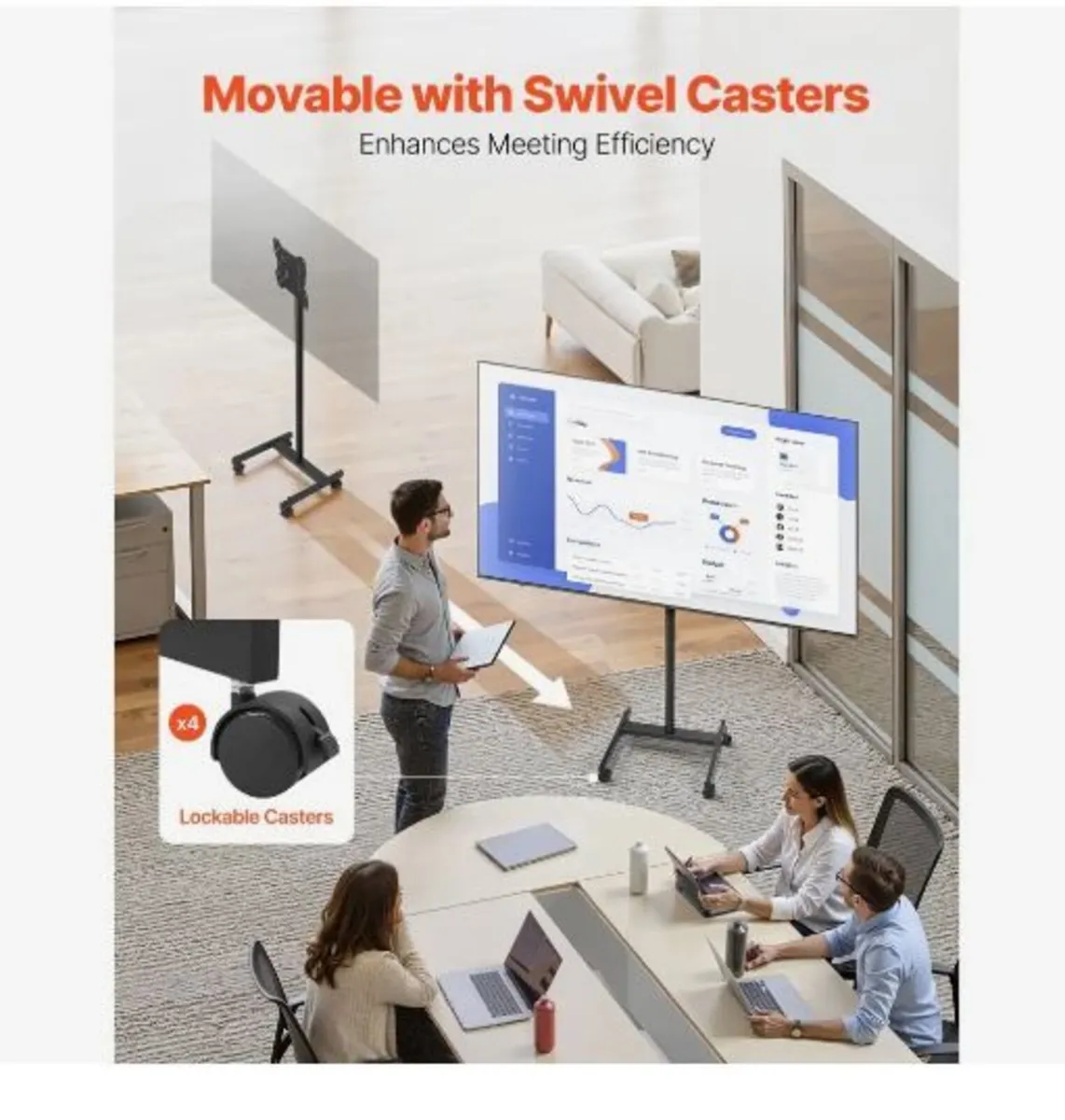 Rolling TV Stand, Mobile TV Cart - Image 4