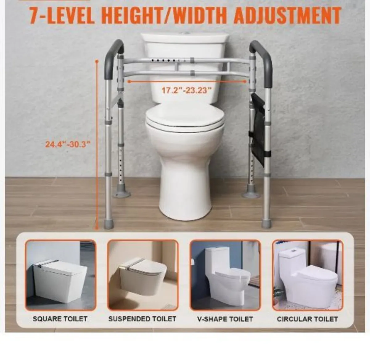 Toilet Safety Rail, 300 LBS Foldable Toilet Seat - Image 2