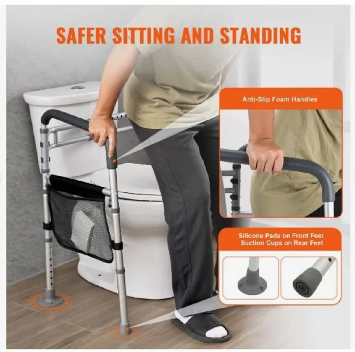 Toilet Safety Rail, 300 LBS Foldable Toilet Seat - Image 4