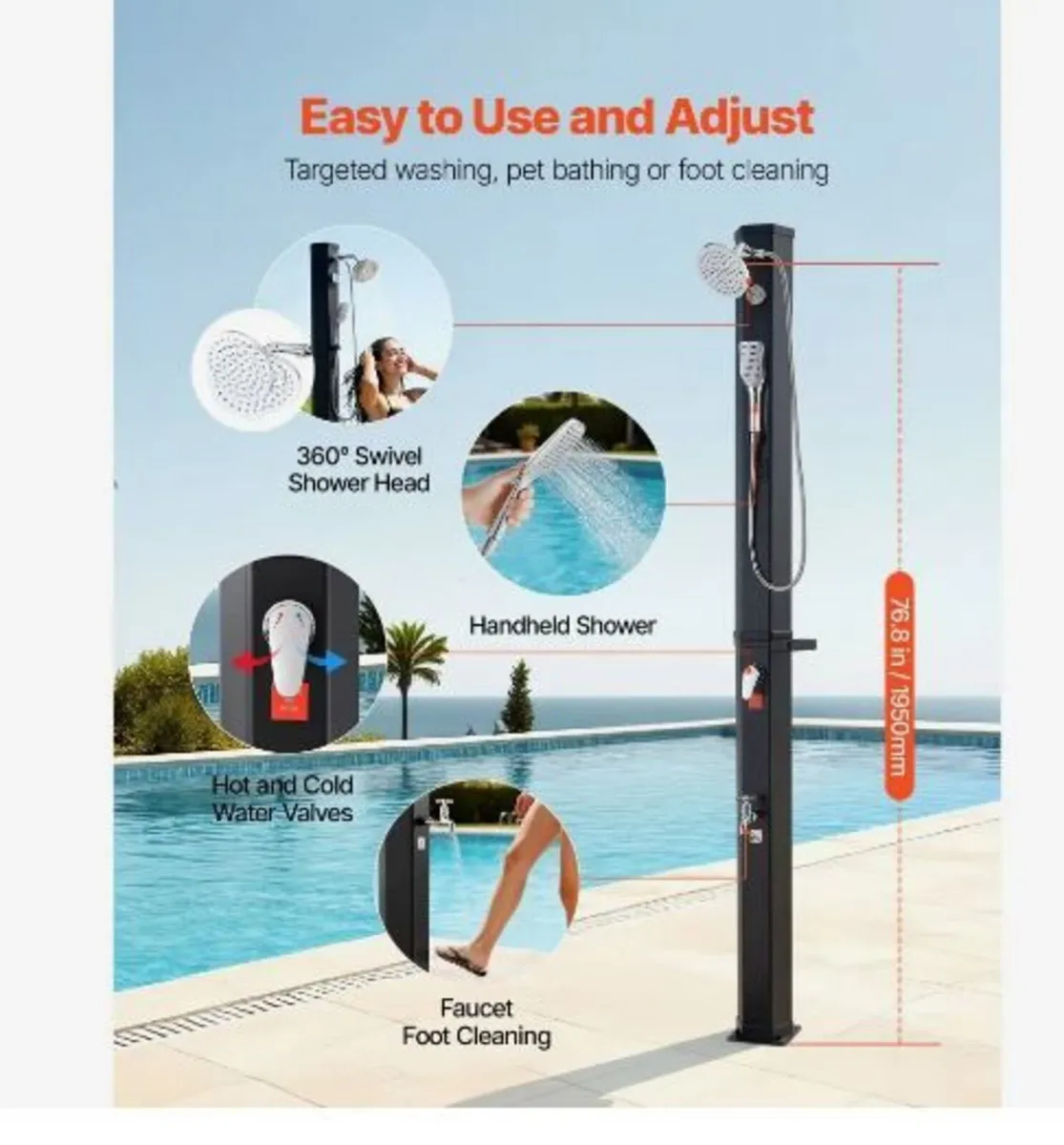 40L Solar Heated Shower, 205cm - Image 4