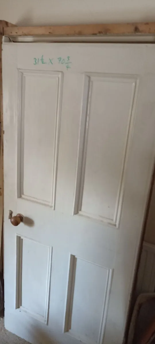 Old Solid Pine Painted Door & Frame - Image 1