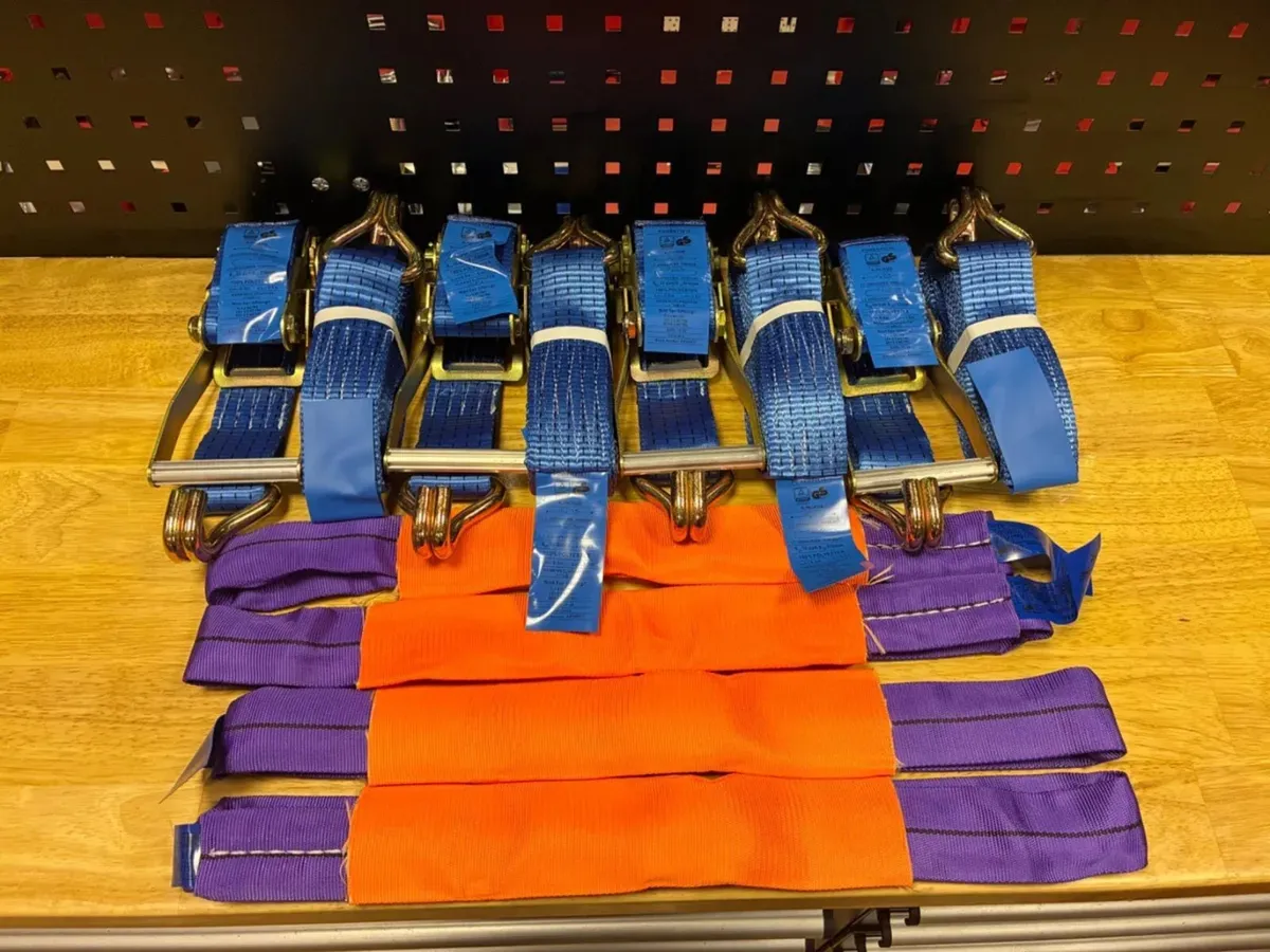 4pc Heavy Duty Ratchet Straps + Slings 2.5T/1T - Image 1