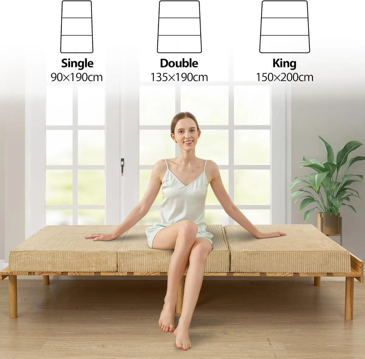 Folding Corduroy Mattress Tri Fold Floor 15cm - Image 4