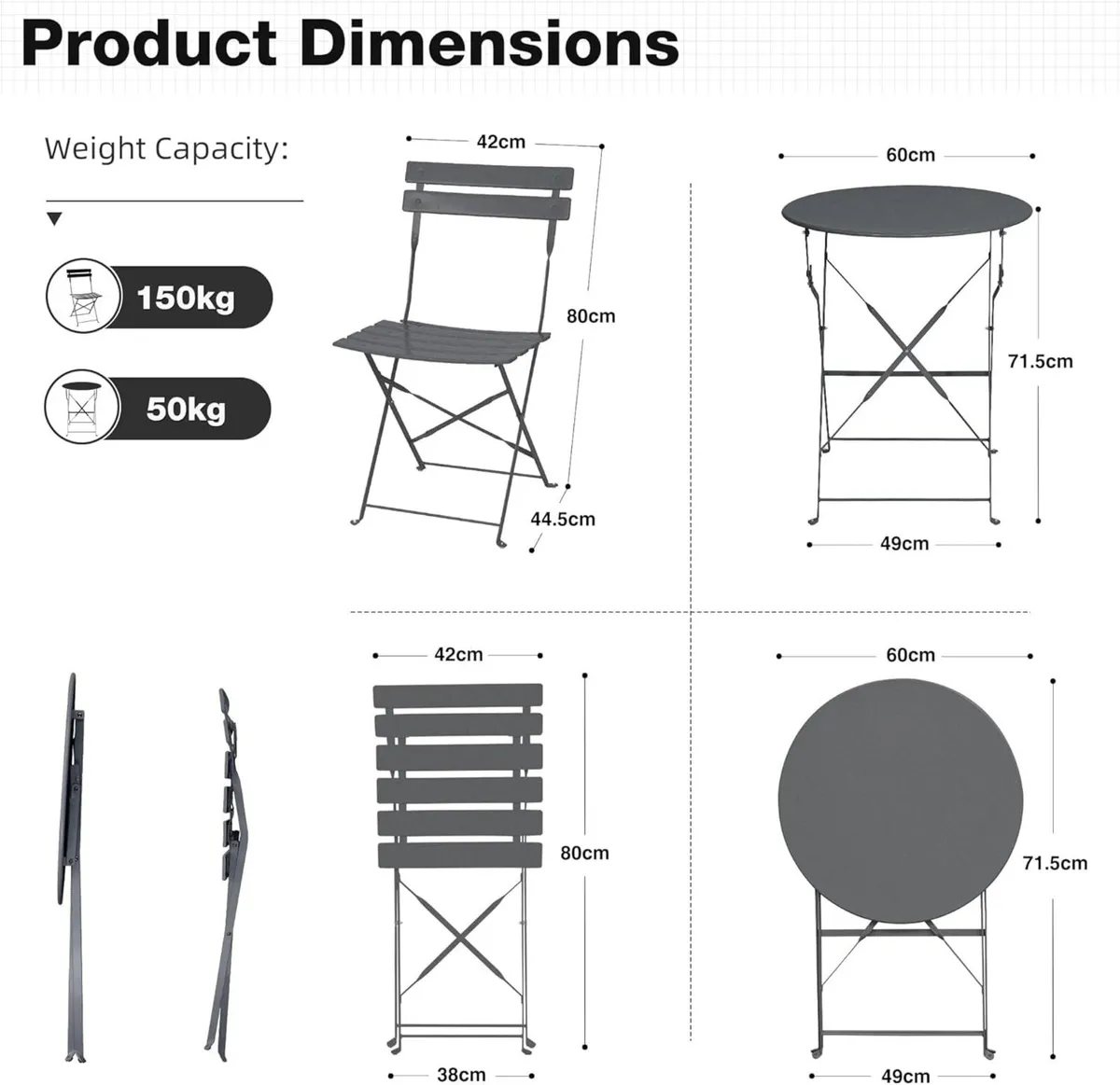 Folding Bistro Table and Chairs Set of 2 Balcony - Image 3