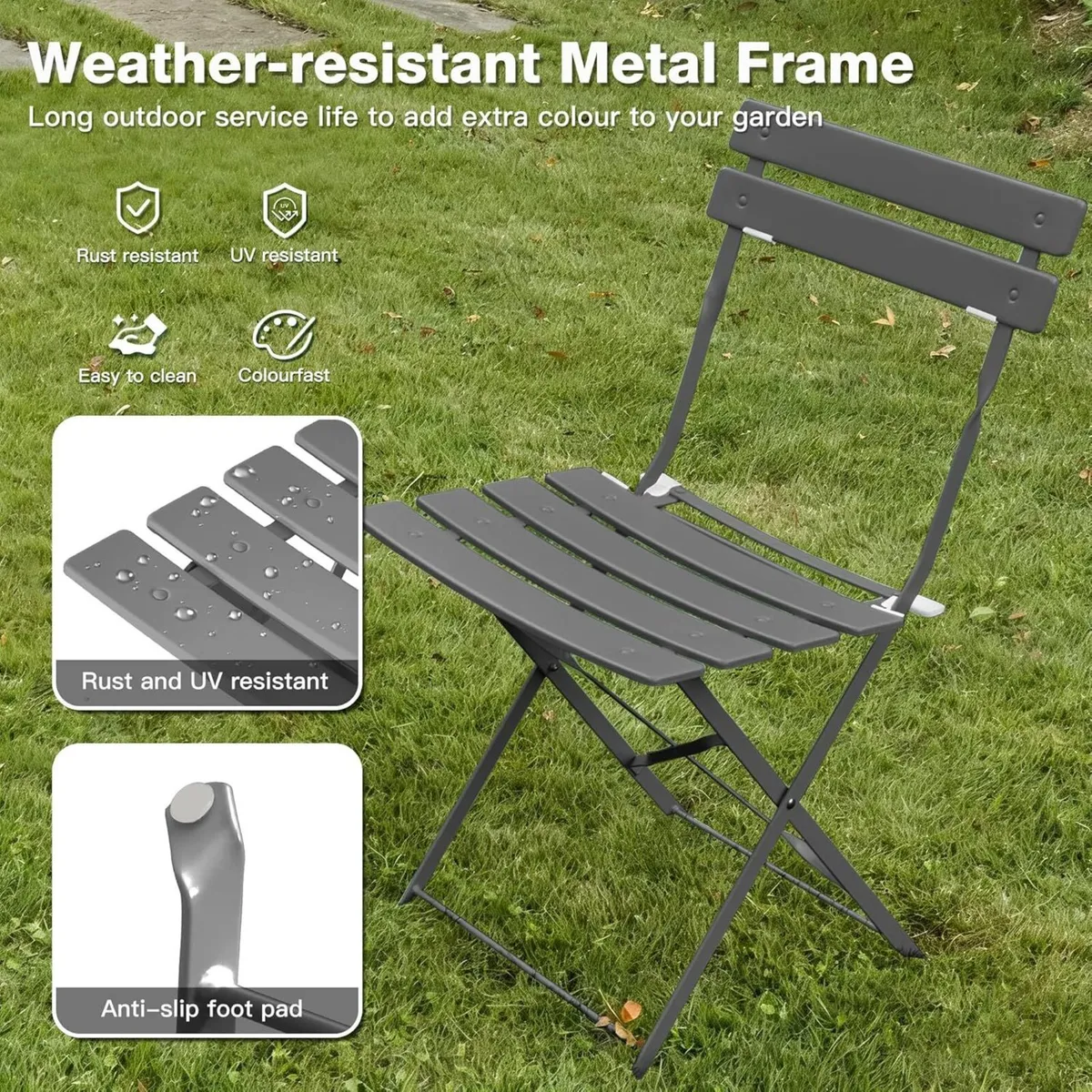 Folding Bistro Table and Chairs Set of 2 Balcony - Image 4