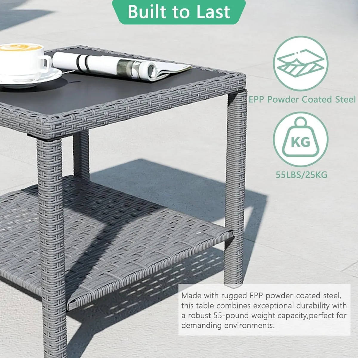 Square All Weather Rattan Wicker Outdoor Coffee - Image 4