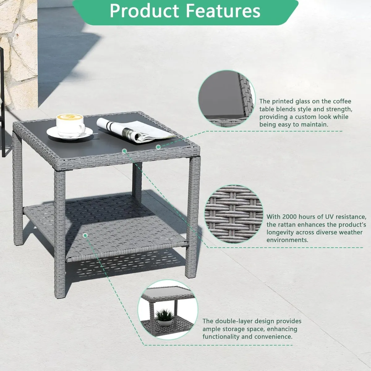 Square All Weather Rattan Wicker Outdoor Coffee - Image 3