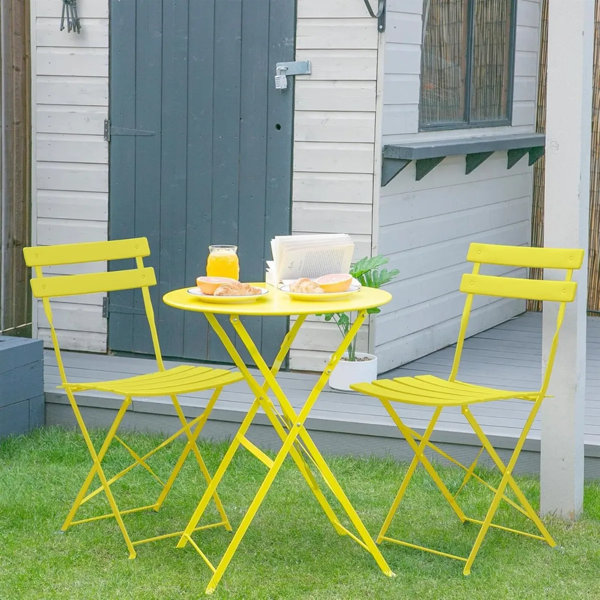 2 Seater Yellow Round Bistro Garden Table and - Image 2