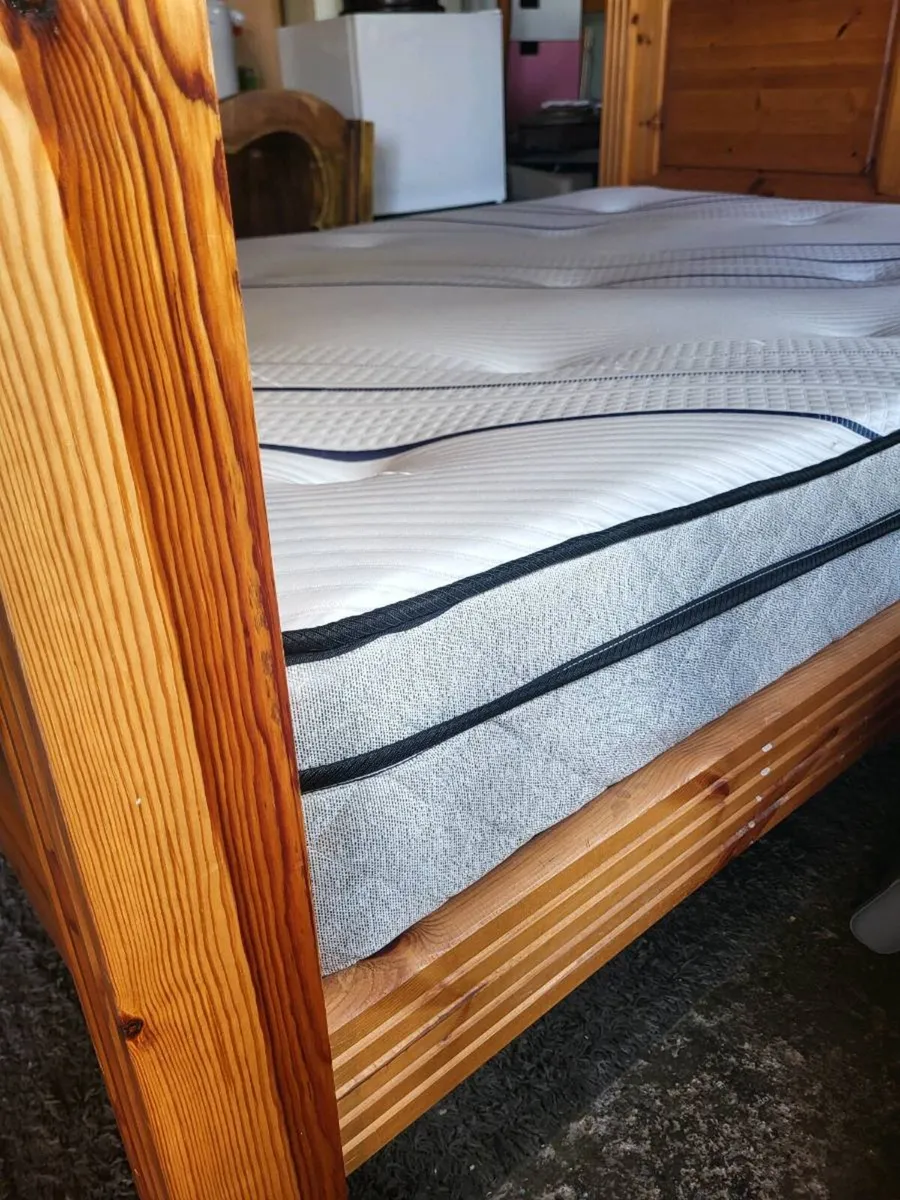 King-size solid wood bed and mattress - Image 2