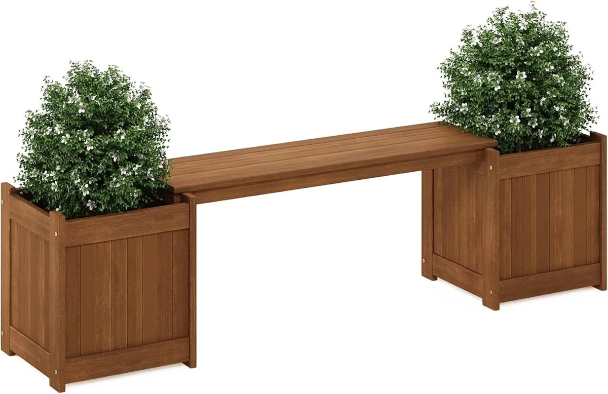 Hardwood Planter Box in Teak Oil Wood Natural - Image 1