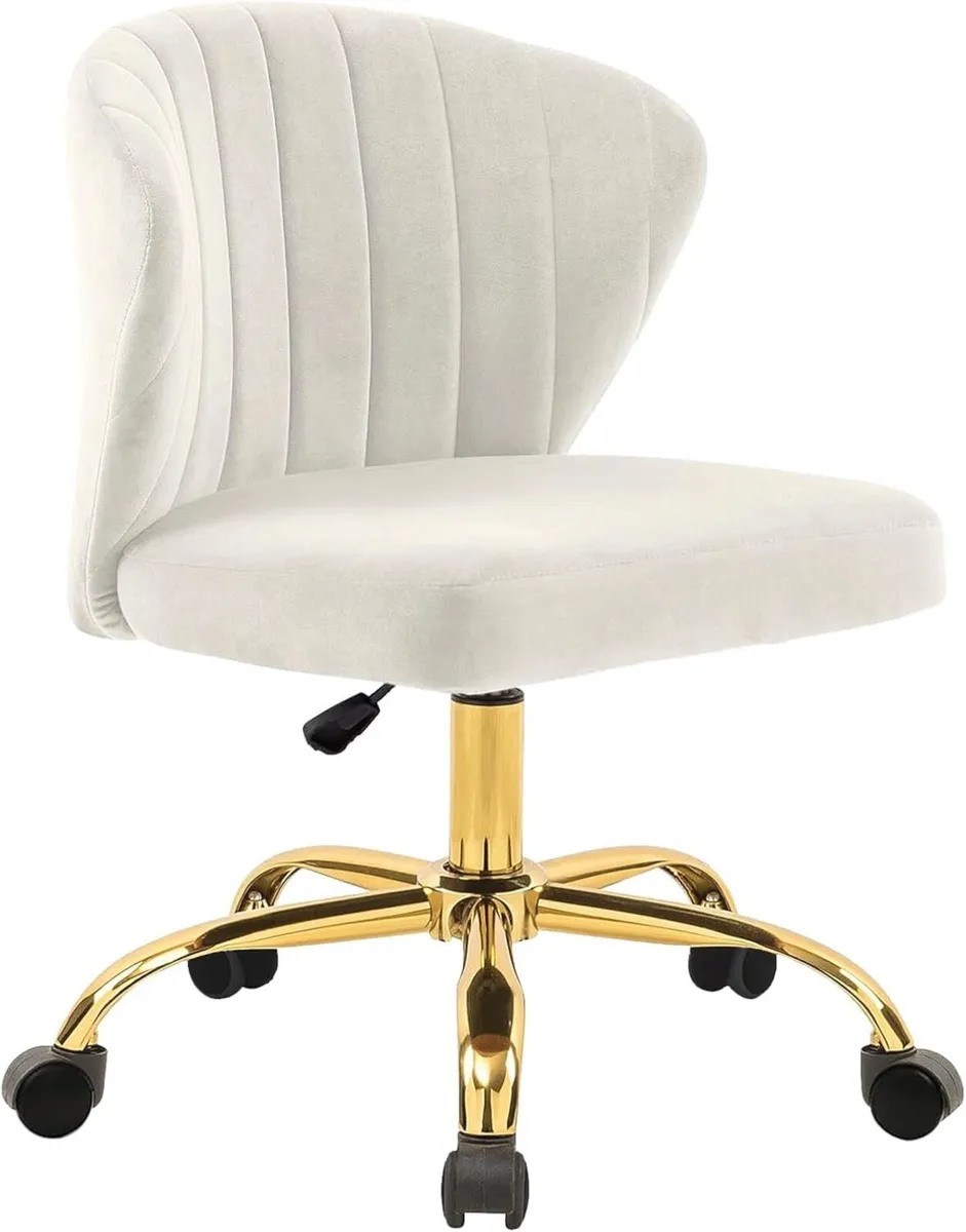 White Home Office Chair Armless Velvet Vanity - Image 1