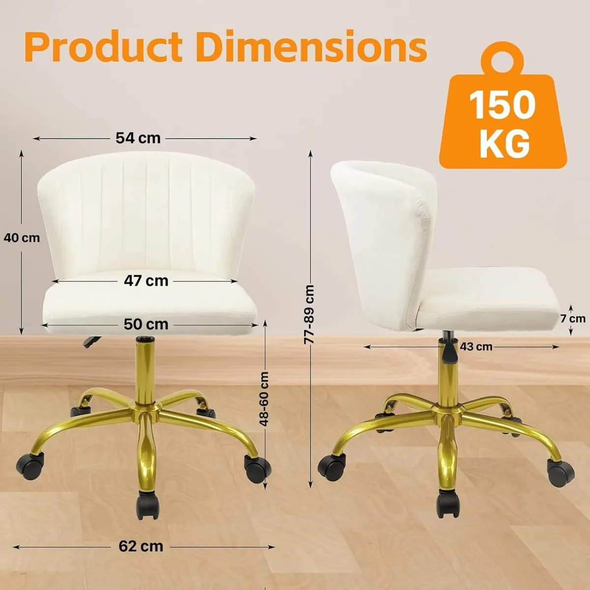 White Home Office Chair Armless Velvet Vanity - Image 3