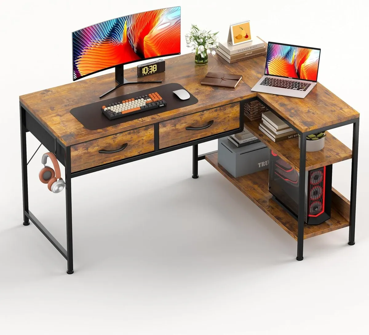 L Shaped Computer Desk with 2 Drawers 100CM - Image 1