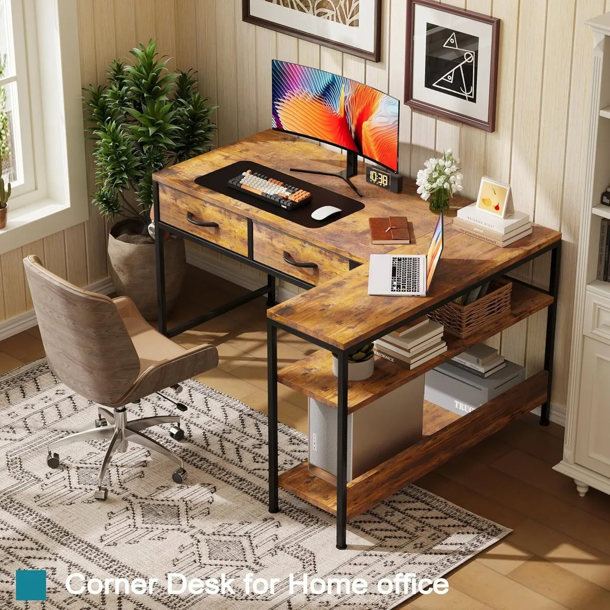 L Shaped Computer Desk with 2 Drawers 100CM - Image 2