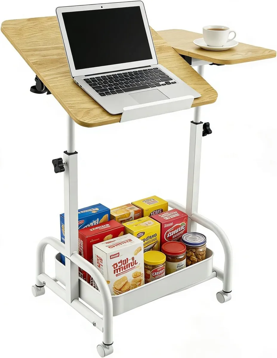 Overbed Table with Wheels Adjustable Height - Image 1