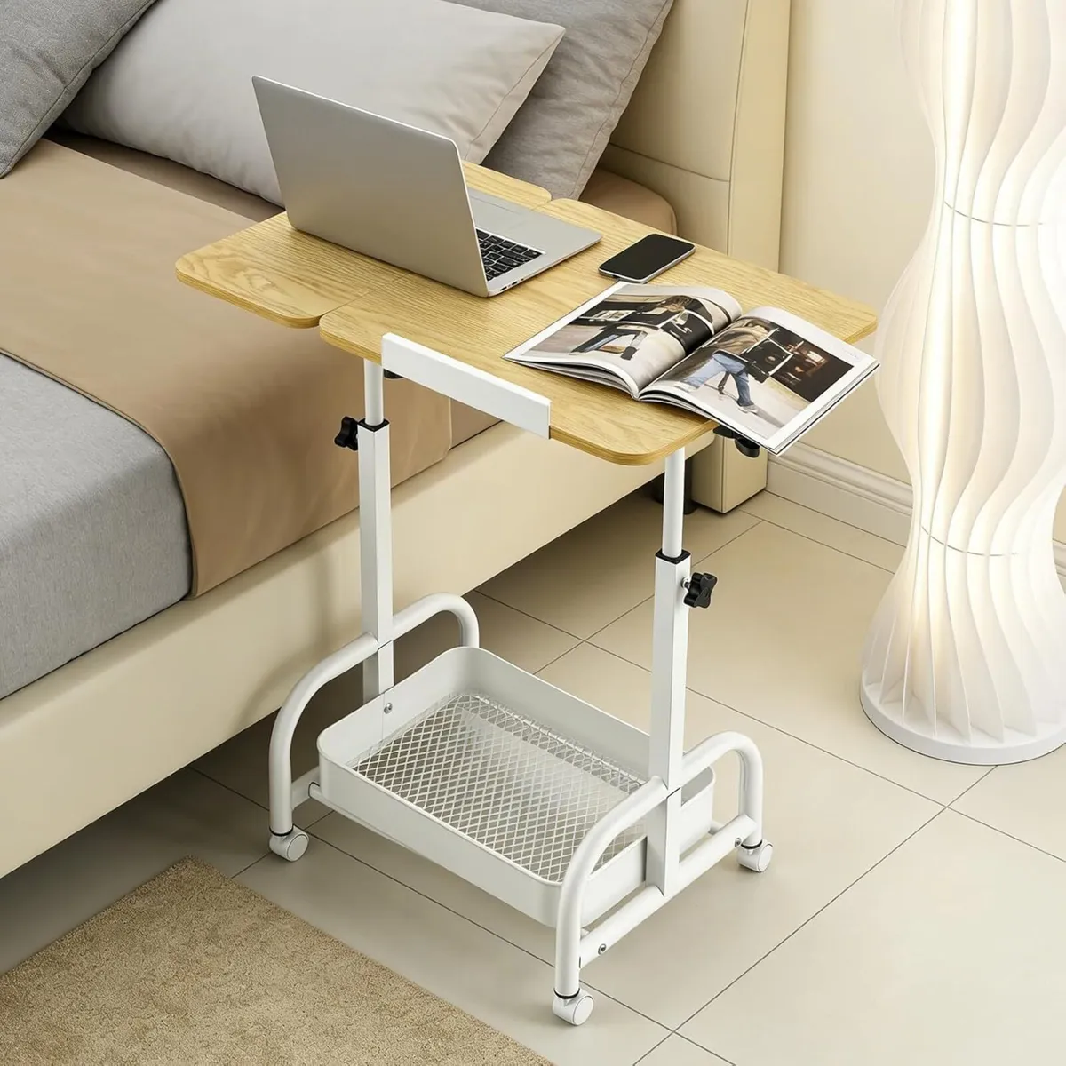 Overbed Table with Wheels Adjustable Height - Image 2