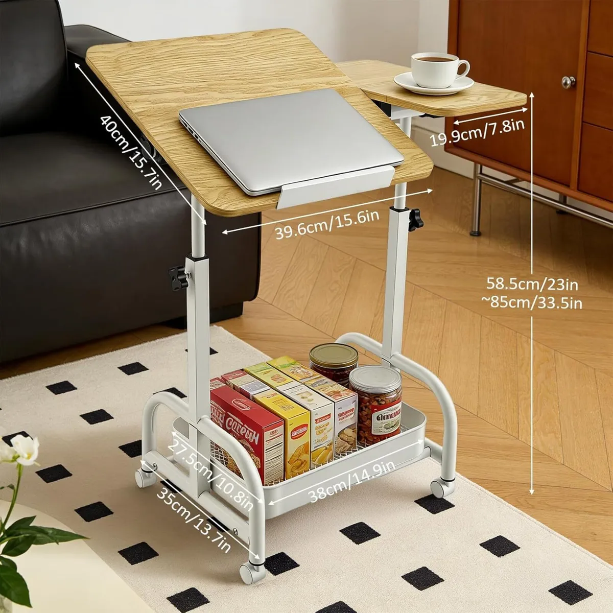 Overbed Table with Wheels Adjustable Height - Image 3