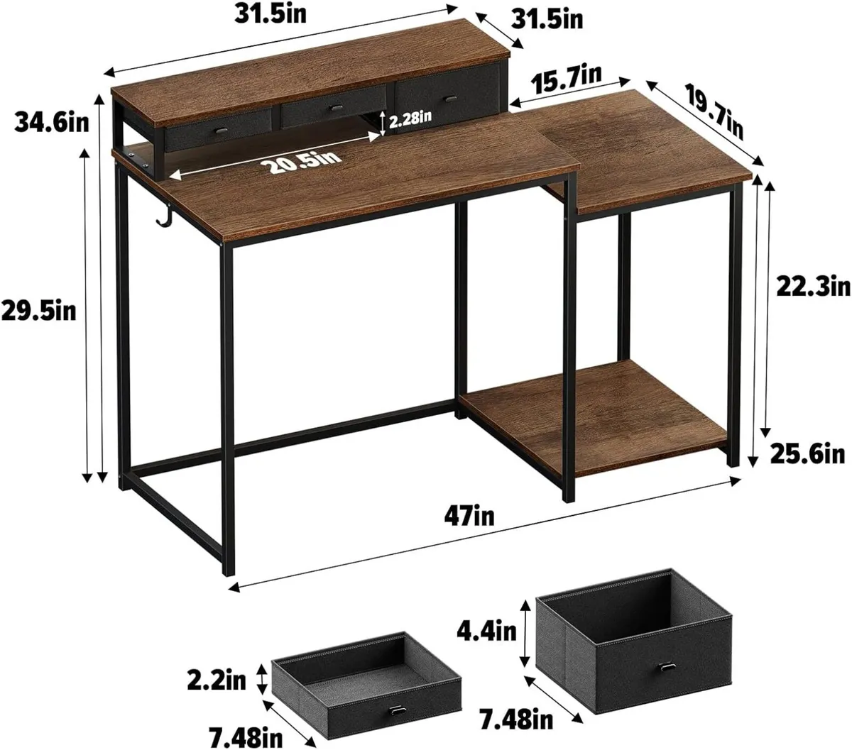47 inch Computer Desk with 3 Drawers Printer - Image 2