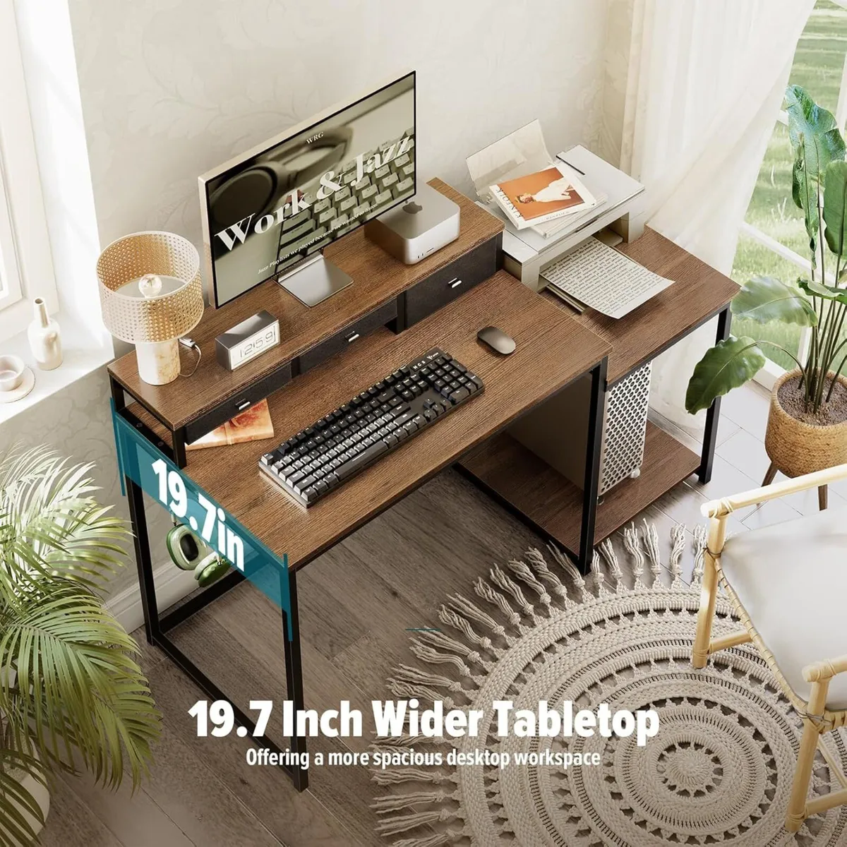 47 inch Computer Desk with 3 Drawers Printer - Image 3