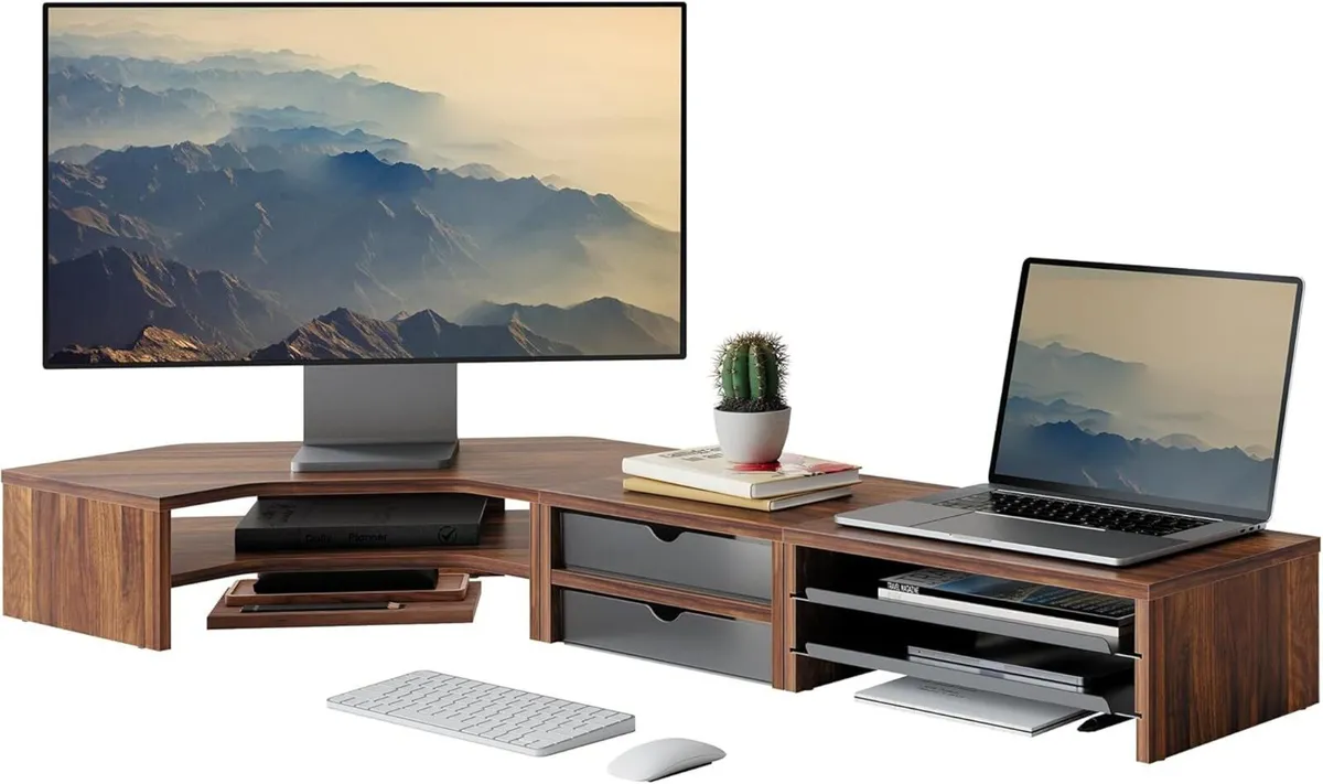 Monitor Stand 3 in 1 Dual Riser with Drawer and - Image 1