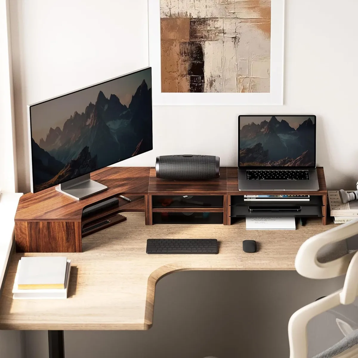 Monitor Stand 3 in 1 Dual Riser with Drawer and - Image 2