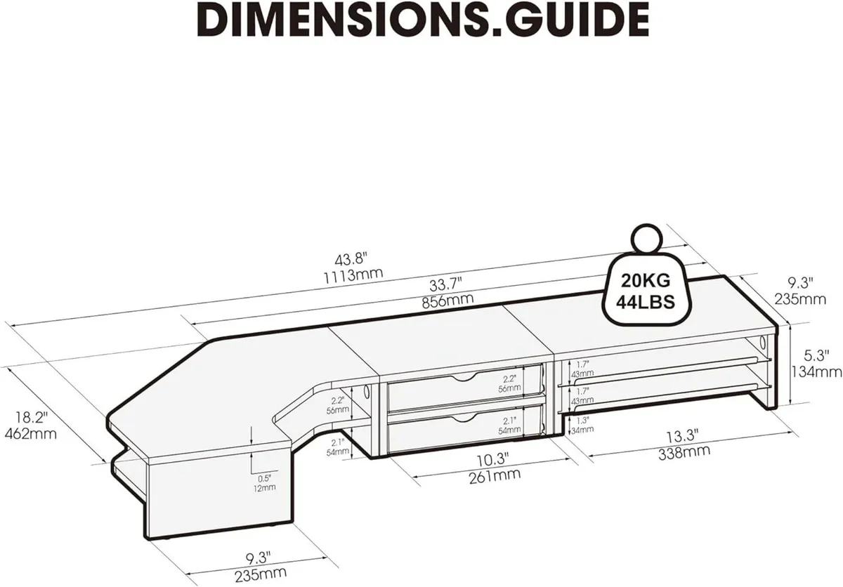 Monitor Stand 3 in 1 Dual Riser with Drawer and - Image 3