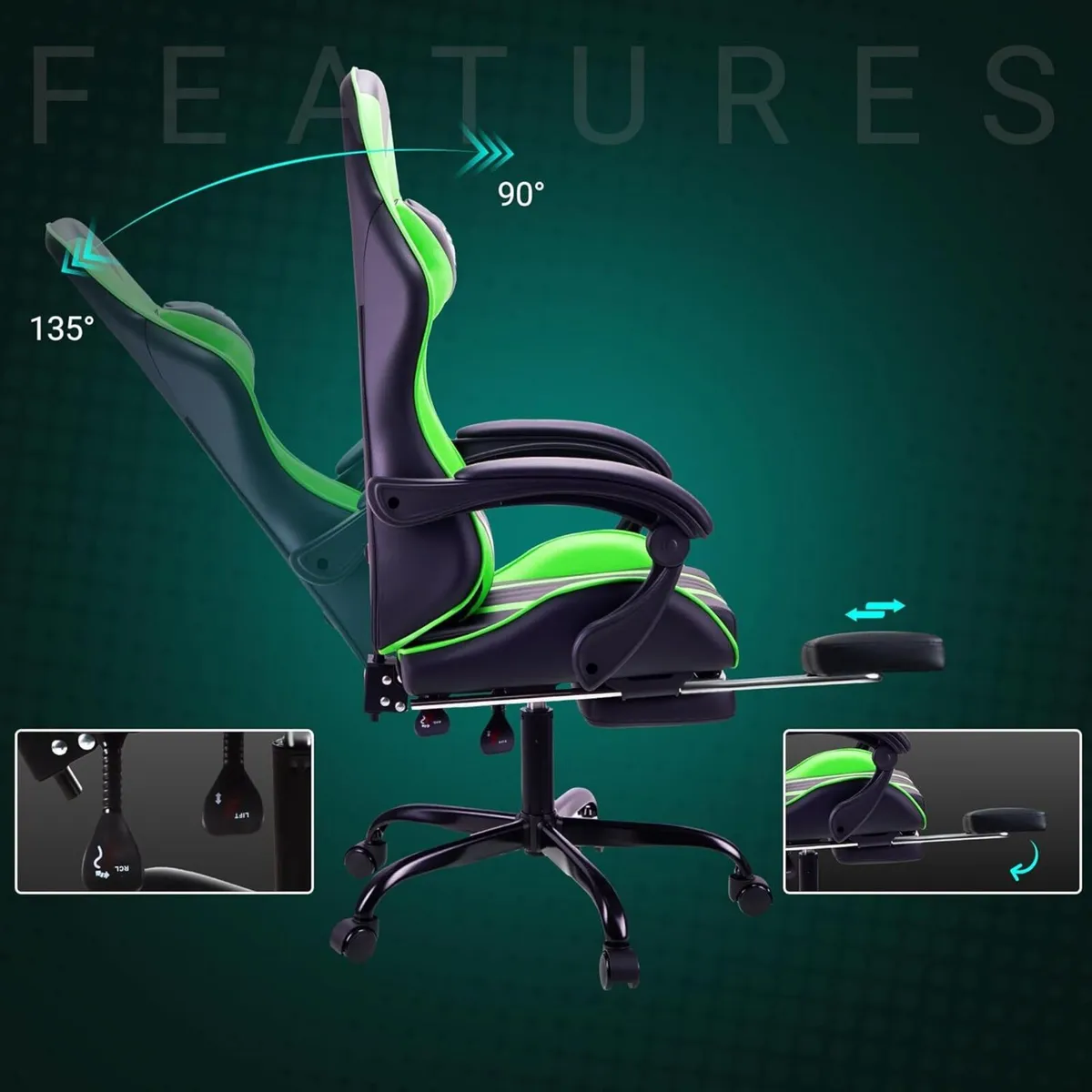 Gaming Chair with Footrest Lumbar Support - Image 4