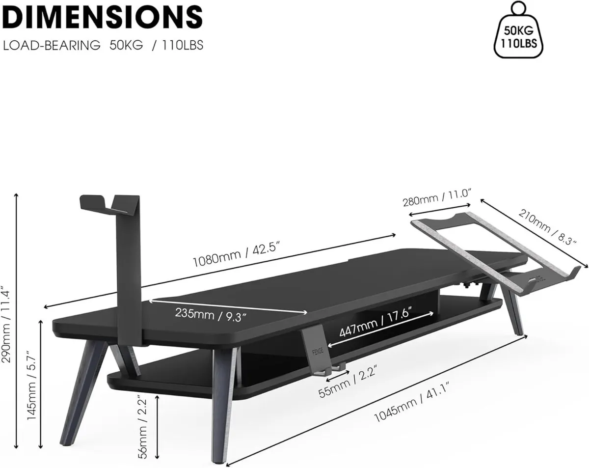 Monitor Stand Riser for 2 Monitors 108CM Large - Image 3