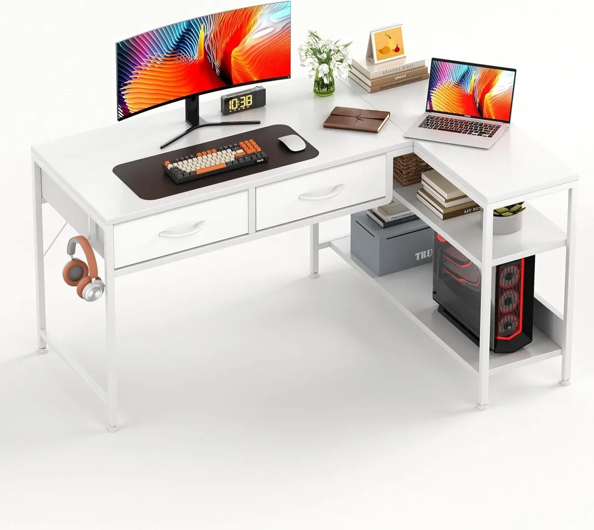 L Shaped Computer Desk with 2 Drawers 100CM - Image 1