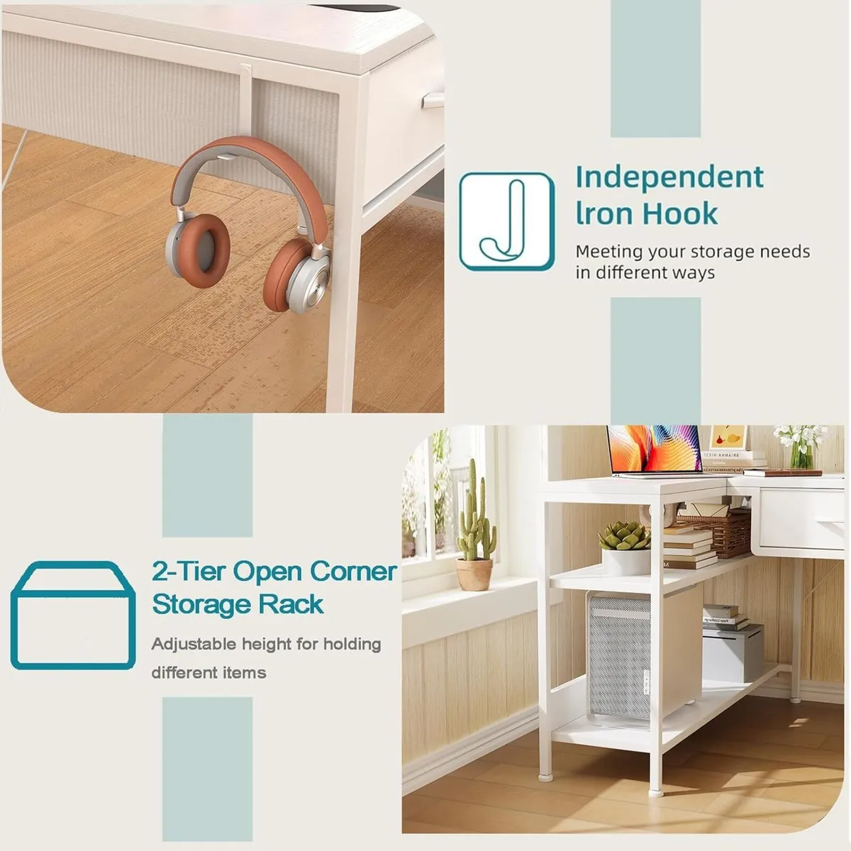 L Shaped Computer Desk with 2 Drawers 100CM - Image 4