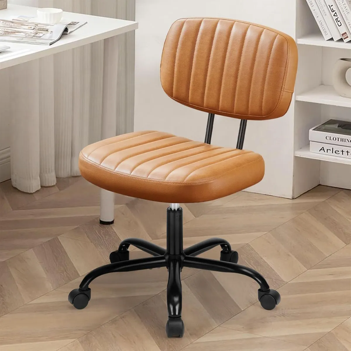 Small Office Desk Chair - Armless PU Leather with - Image 1
