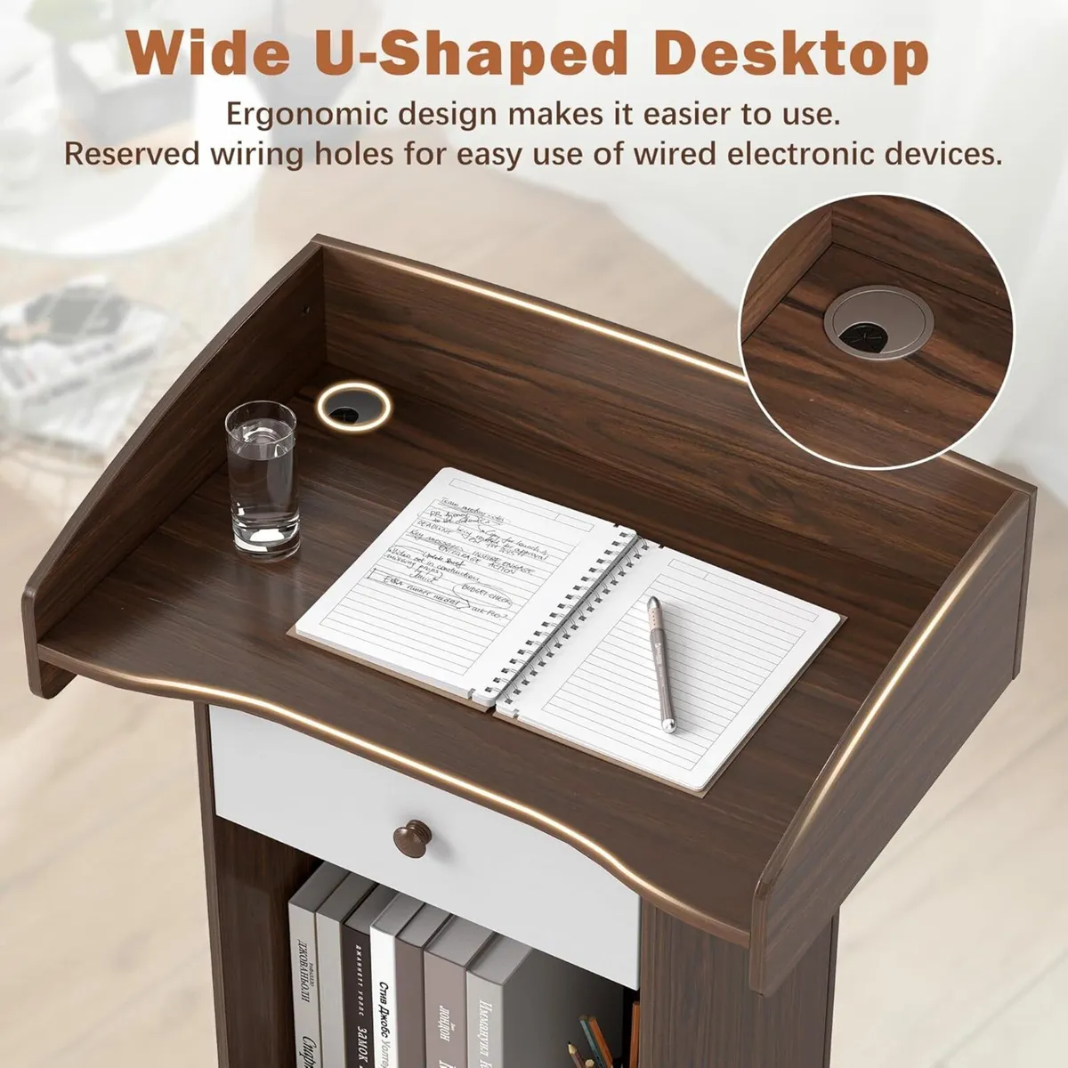 Podium Stand with Wheels Portable Lectern Mobile - Image 3