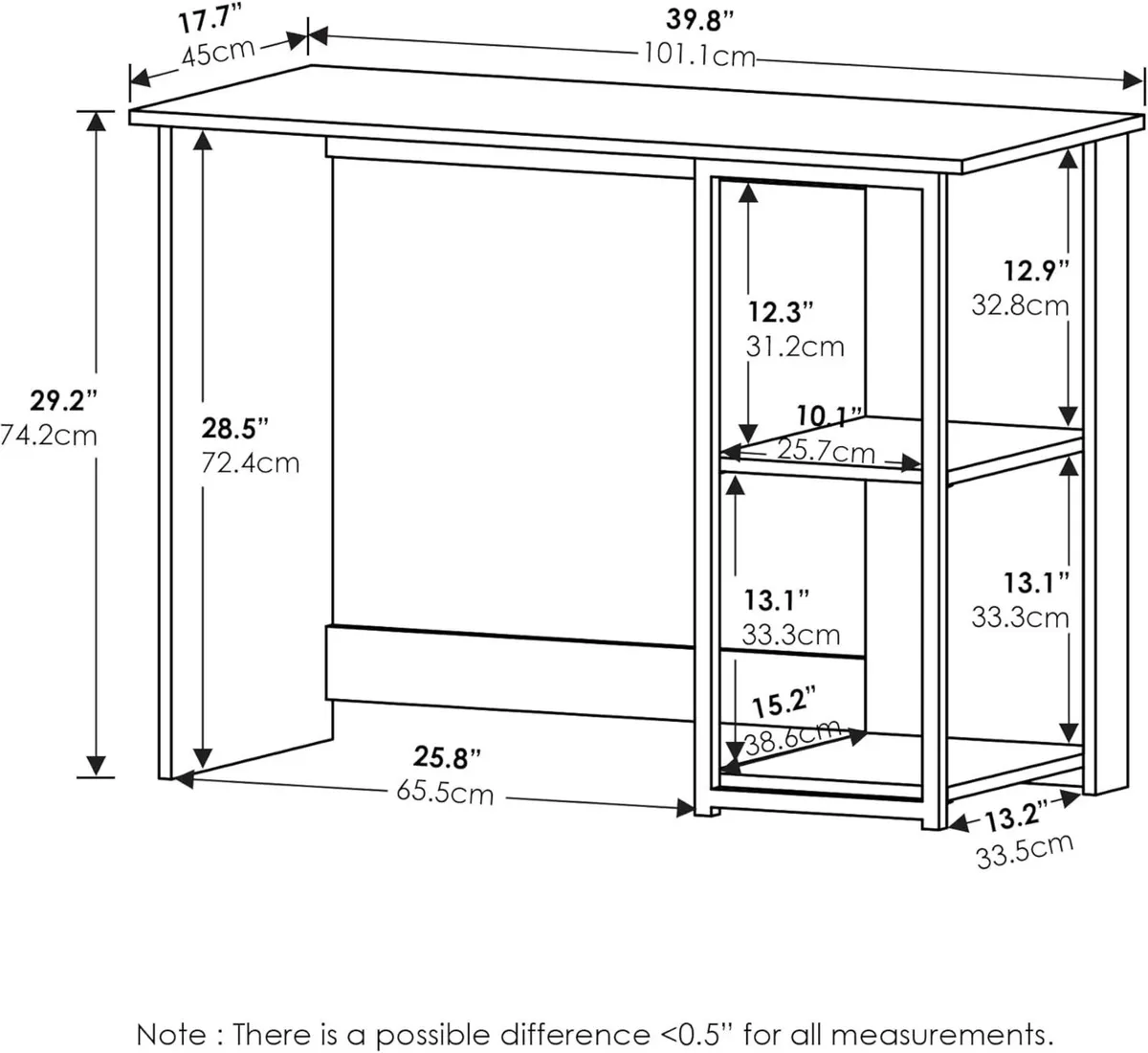 Computer Desk Americano/Black 74.2 (D) x 101 (W) - Image 3