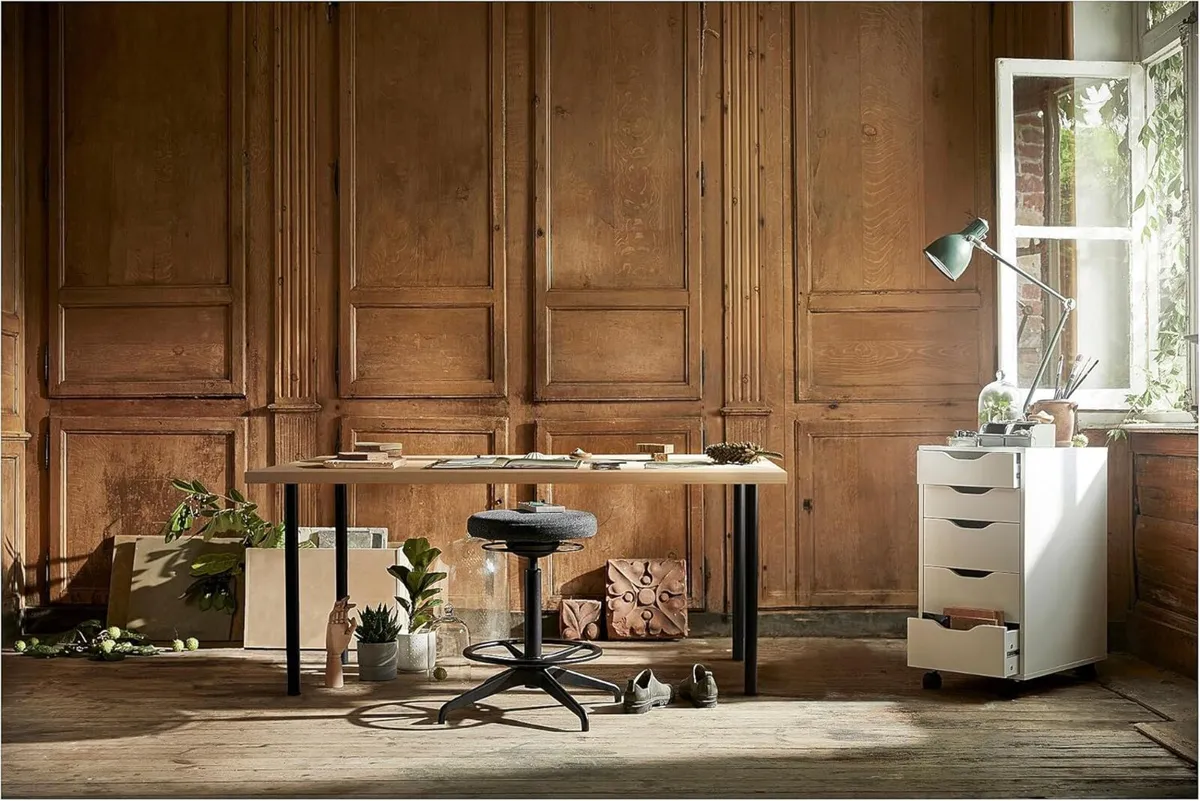 LAGKAPTEN/ADILS Desk 140x60 cm White Stained Oak - Image 2