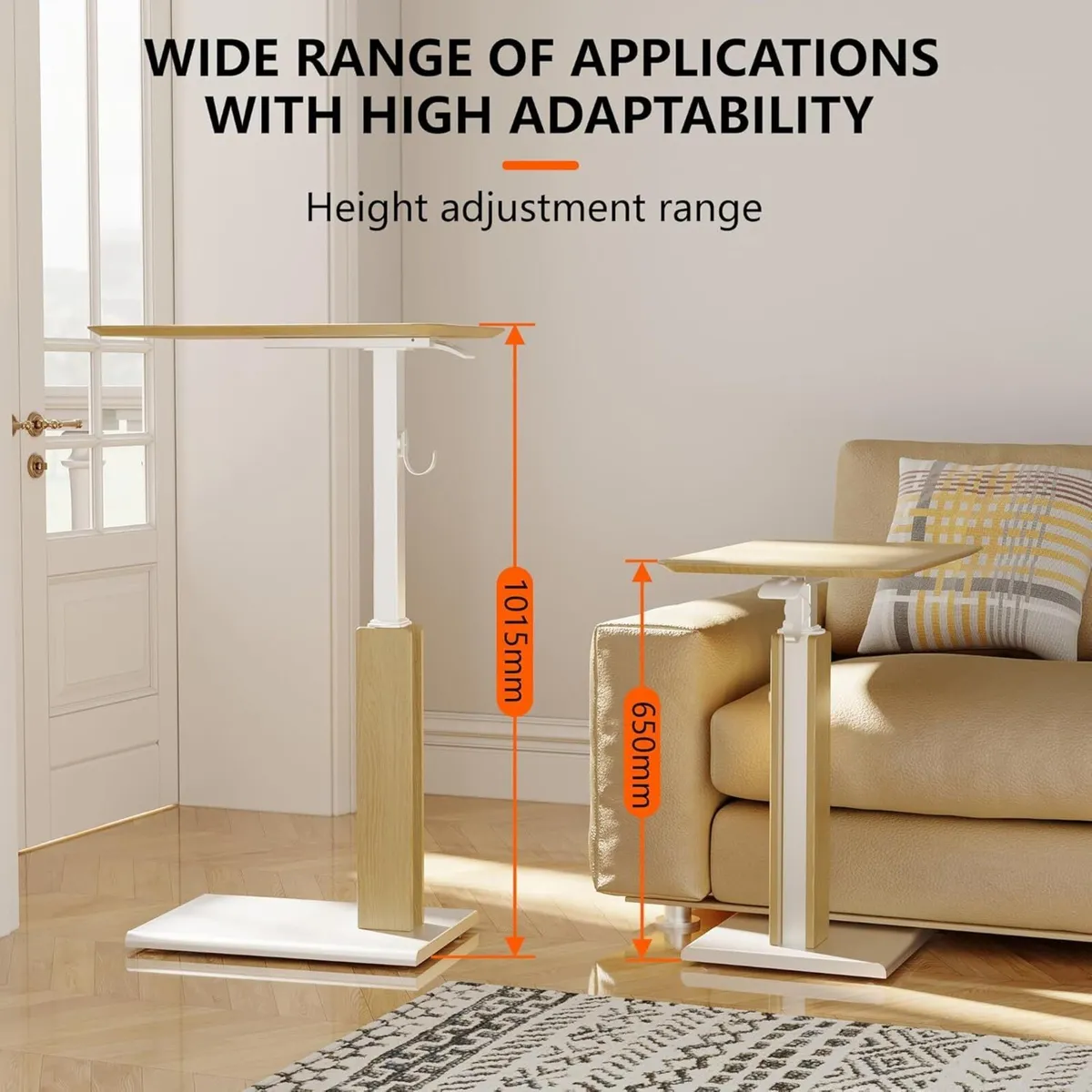 Height-Adjustable Overbed Table with Casters - Image 4