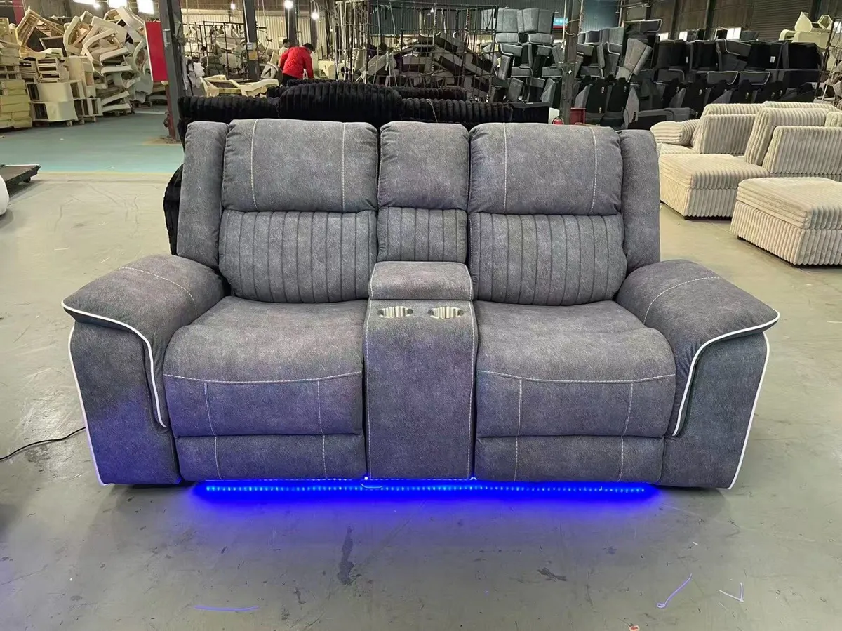 Hannan 3+2 Grey Micro Fabric Recliner Sofa Set - Image 3