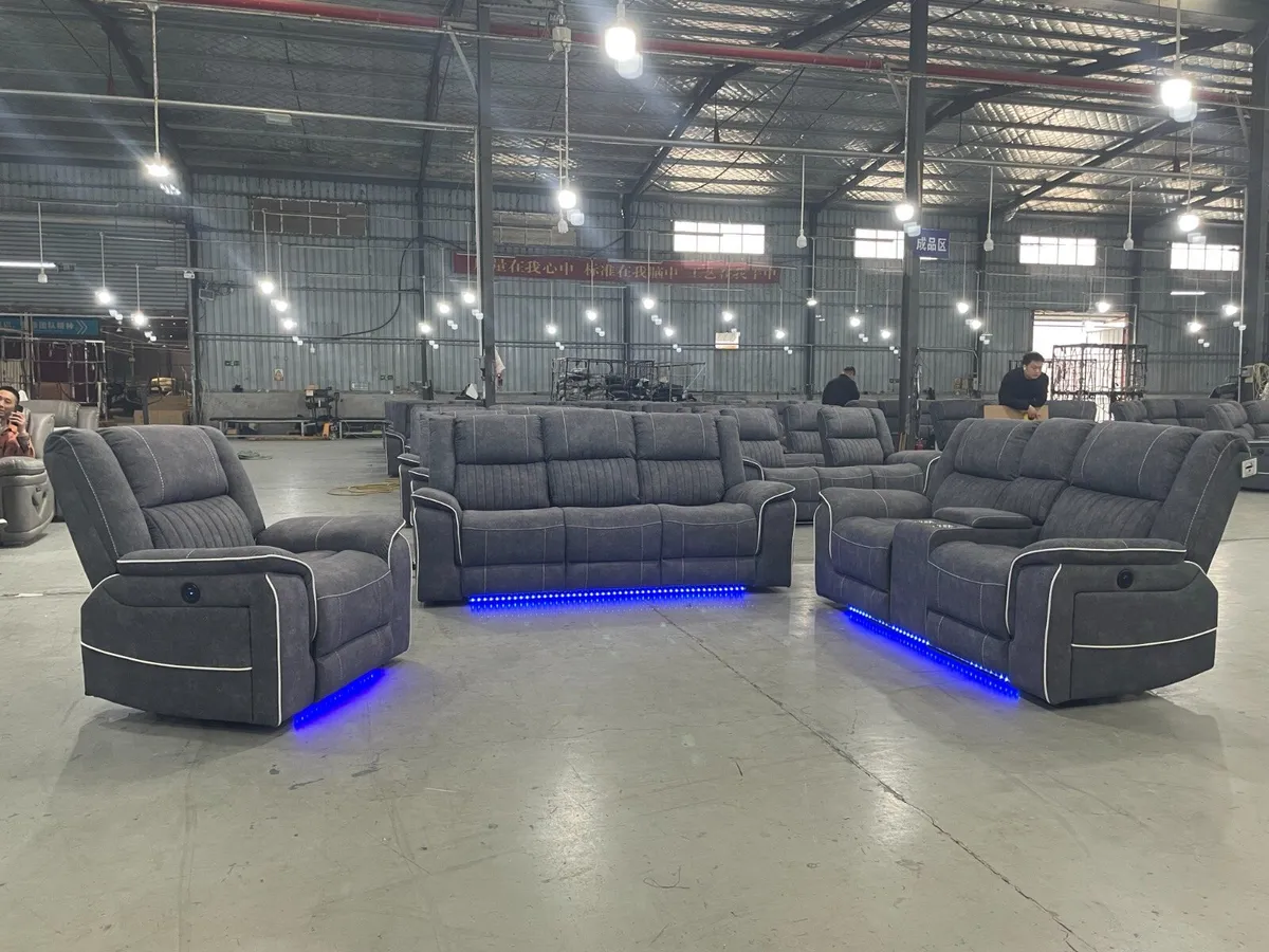 Hannan 3+2 Grey Micro Fabric Recliner Sofa Set - Image 1