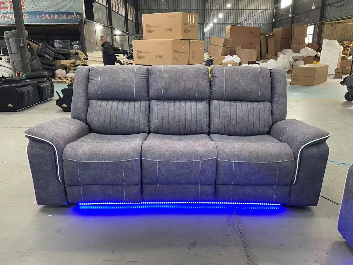 Hannan 3+2 Grey Micro Fabric Recliner Sofa Set - Image 2