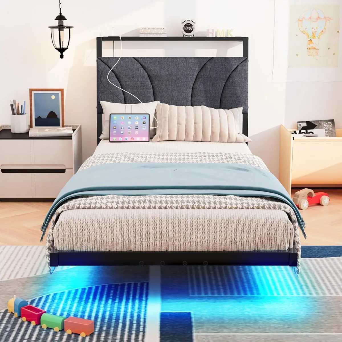 3ft Single Bed Frame with Storage Floating LED - Image 1