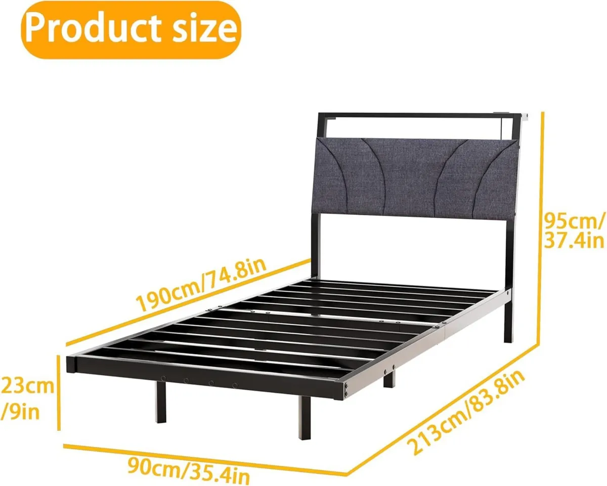 3ft Single Bed Frame with Storage Floating LED - Image 2