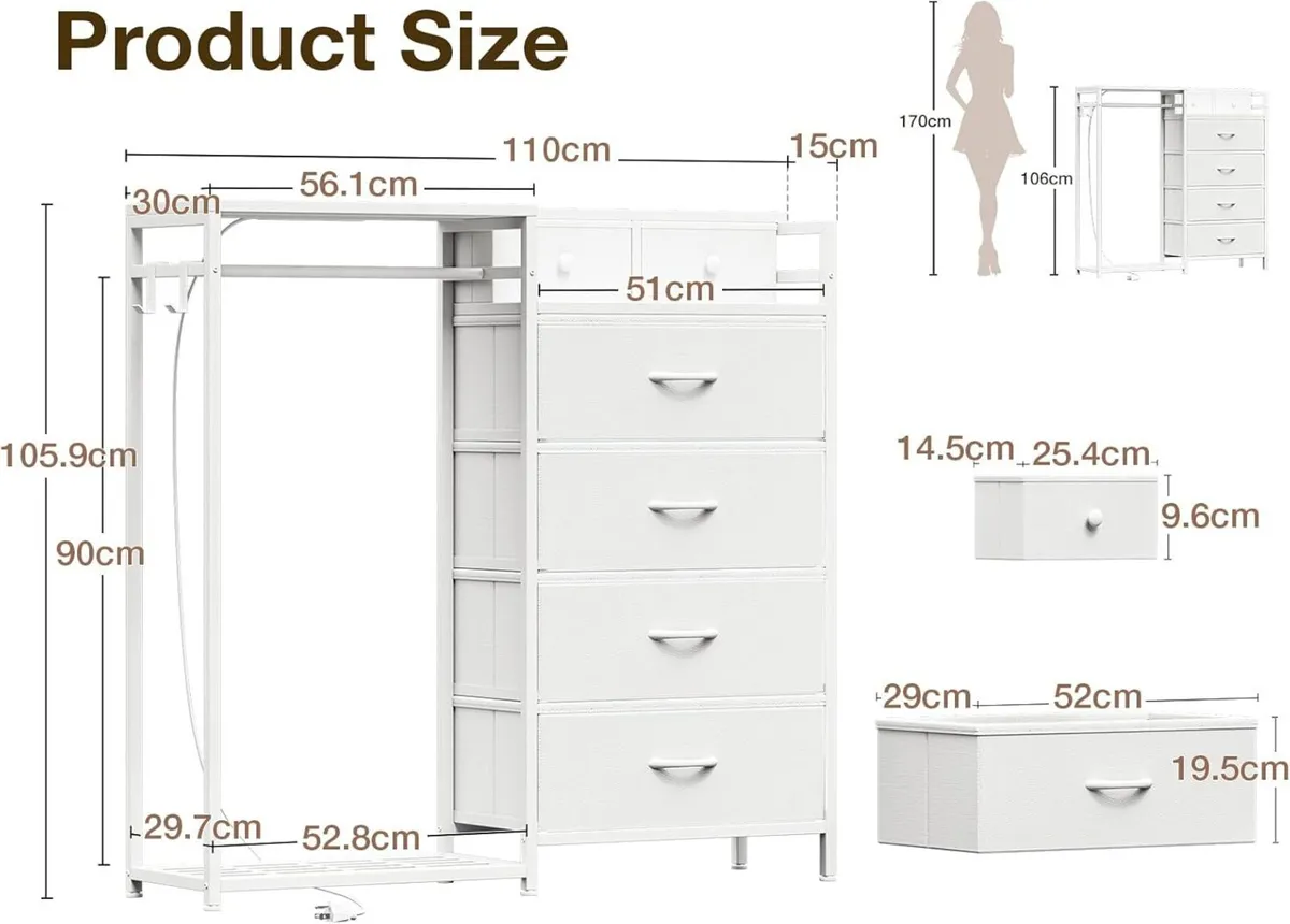 Chest of Drawers Bedroom with Hanging Rail - Image 2