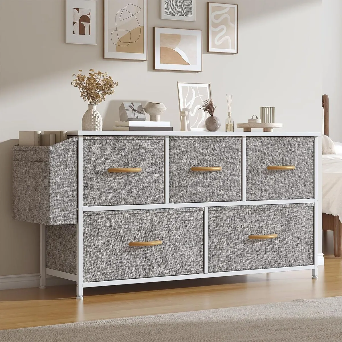 Fabric 5 Drawer Storage Cabinet with Side Pocket - Image 1