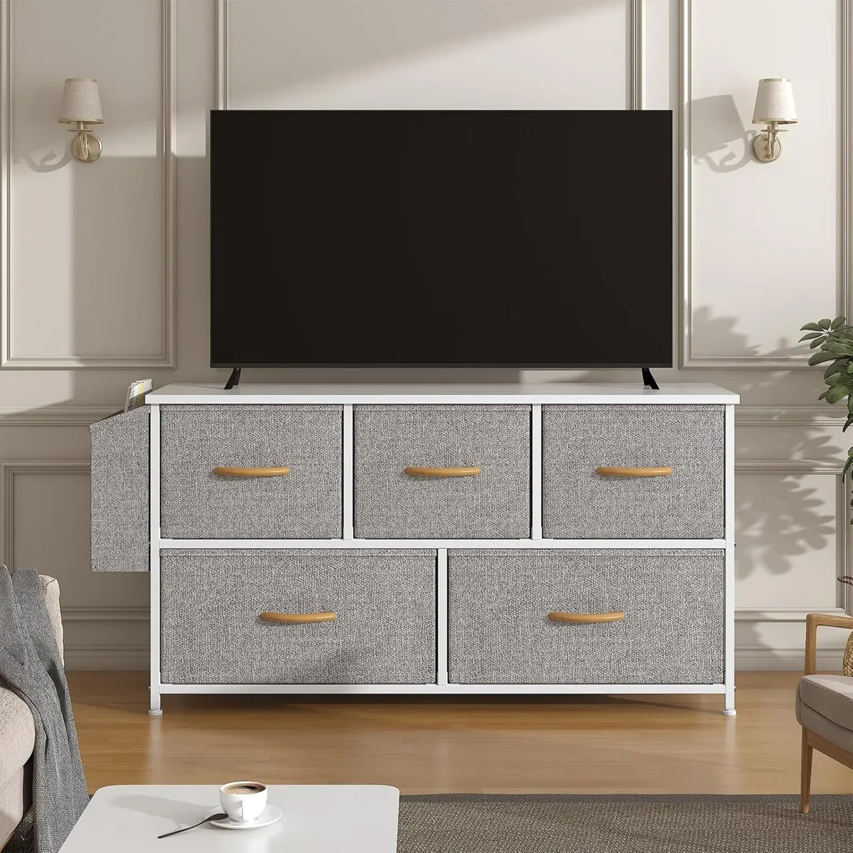 Fabric 5 Drawer Storage Cabinet with Side Pocket - Image 3